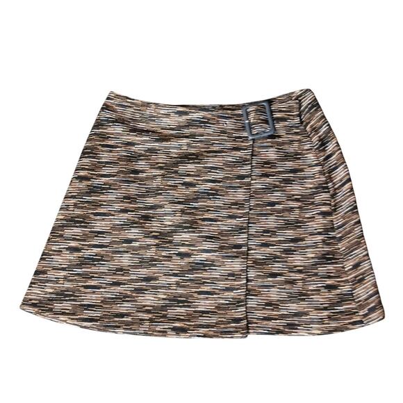 Express Tricot Size 7/8 Brown Wrap Mini Skirt Horizontal Stripe Detail Mod Style - Picture 1 of 6